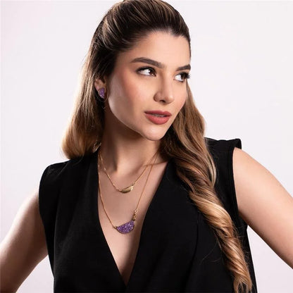 18K gold-plated set of earrings and necklace with fragmented selenite gemstones