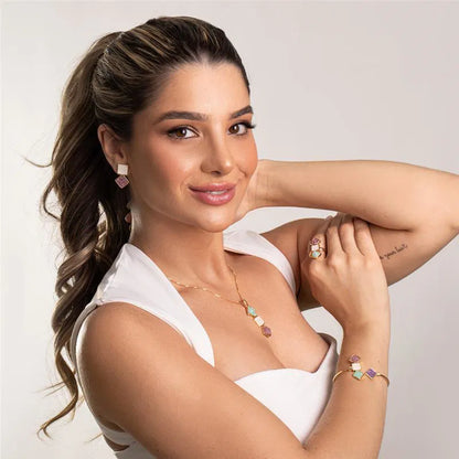 18K Gold-Plated Geometric Jewelry Set with Colorful Stones for Women