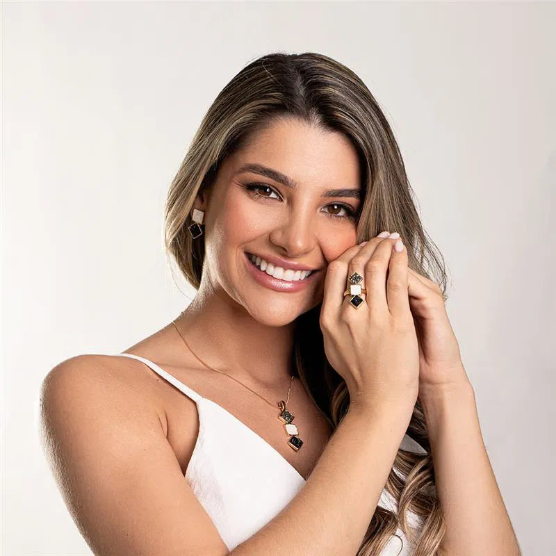 18K Gold-Plated Geometric Jewelry Set with Colorful Stones for Women