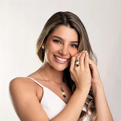 18K Gold-Plated Geometric Jewelry Set with Colorful Stones for Women