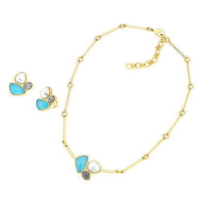 18K gold-plated earrings and necklace set with pearls and natural gemstones