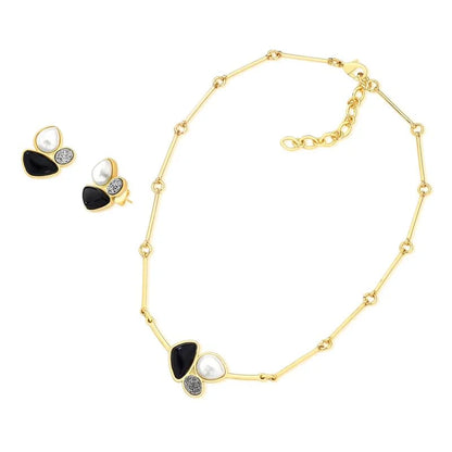 18K gold-plated earrings and necklace set with pearls and natural gemstones