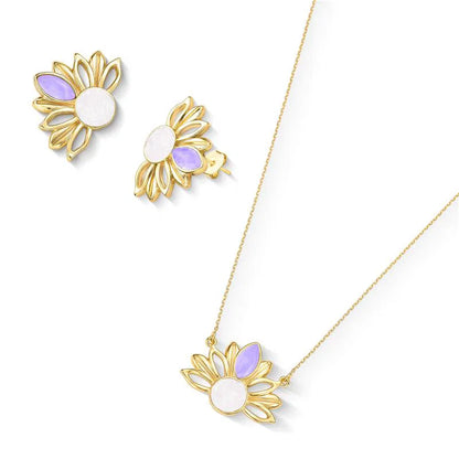 Sunflower Necklace & Earring Set for Women – 18K Gold-Plated with Selenite & Amethyst