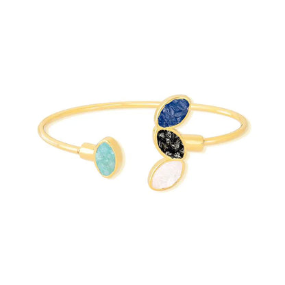 18K Gold-Plated Open Bangle Bracelet with Fragmented Gemstones