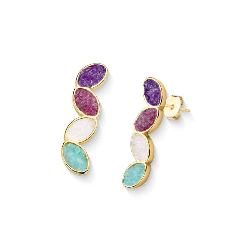 Leaf Earring with Four Fragmented Gemstones – Nature-Inspired Accessory for Women