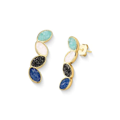 Leaf Earring with Four Fragmented Gemstones – Nature-Inspired Accessory for Women