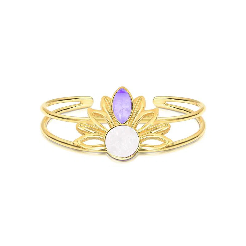 Sunflower Bracelet for Women – 18K Gold-Plated with Selenite & Amethyst
