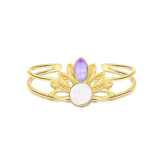 Sunflower Bracelet for Women – 18K Gold-Plated with Selenite & Amethyst