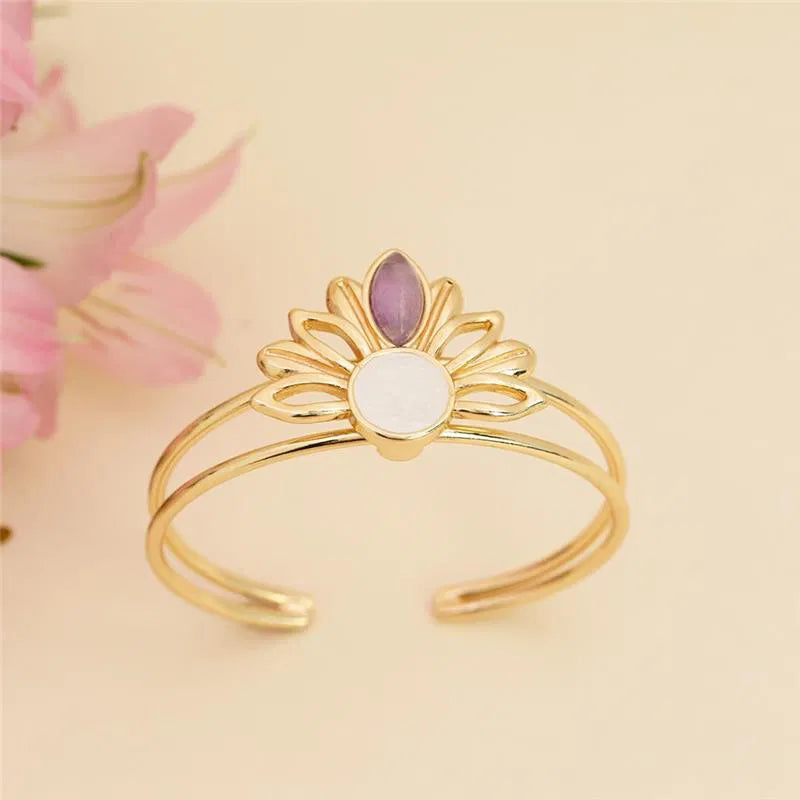 Sunflower Bracelet for Women – 18K Gold-Plated with Selenite & Amethyst