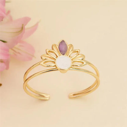 Sunflower Bracelet for Women – 18K Gold-Plated with Selenite & Amethyst