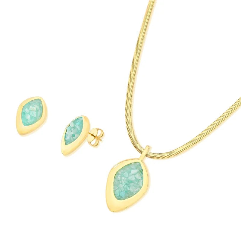 18K gold-plated set of earrings and necklace with green amazonite