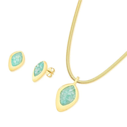 18K gold-plated set of earrings and necklace with green amazonite