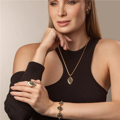 18K gold-plated set of earrings and necklace with green amazonite