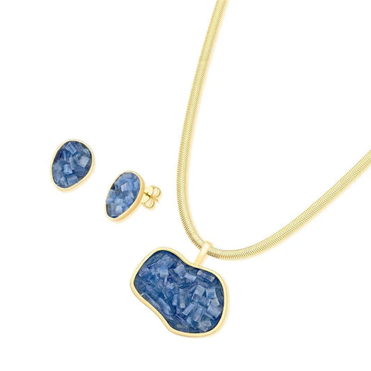 18K gold-plated earring and necklace set with fragmented stones