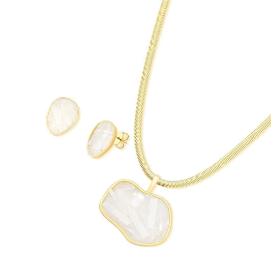 18K gold-plated earring and necklace set with fragmented stones