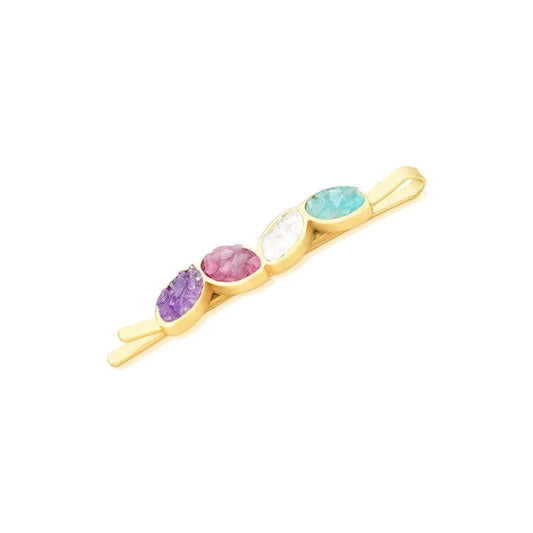 Hair clip with fragmented gemstones in the shape of a leaf