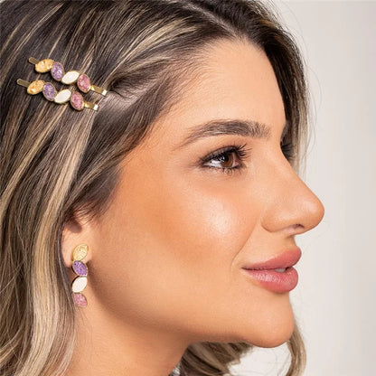 Leaf Hair Clip with Fragmented Gemstones – Nature-Inspired Accessory for Women