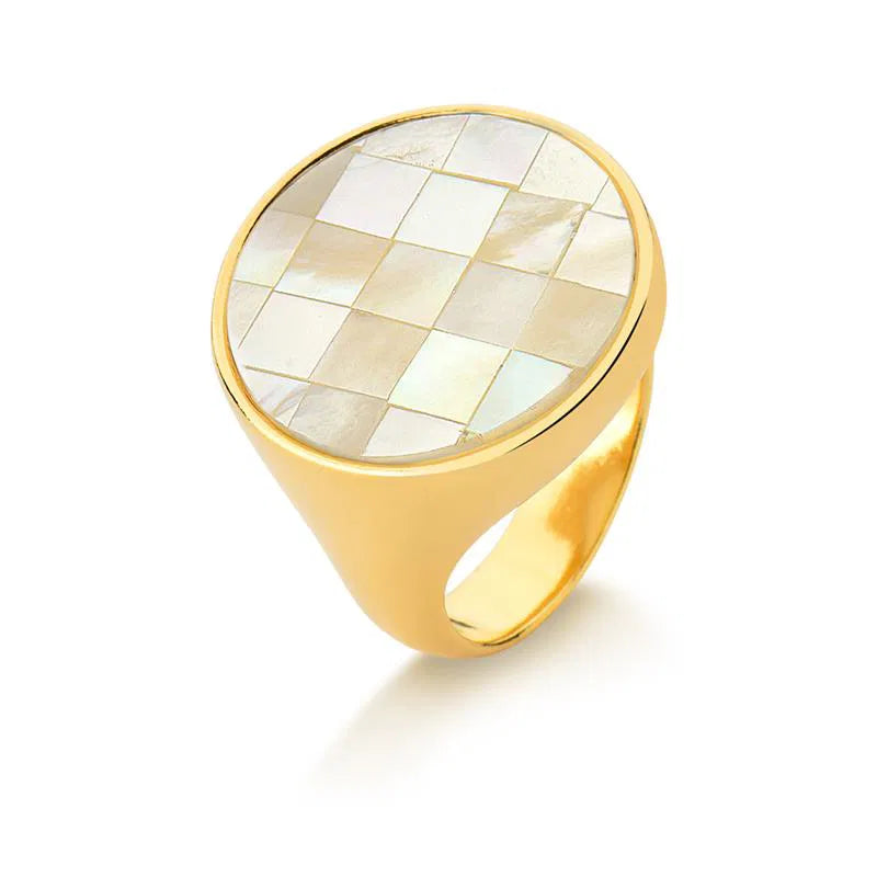 Mosaic Mother of Pearl Gold Ring – Elegant Statement Jewelry