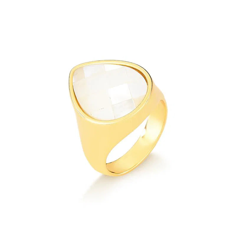 18K Gold-Plated Ring — Mosaic Mother-of-Pearl Gemstone Ring