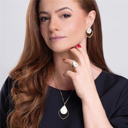 18K Gold-Plated Ring — Mosaic Mother-of-Pearl Gemstone Ring