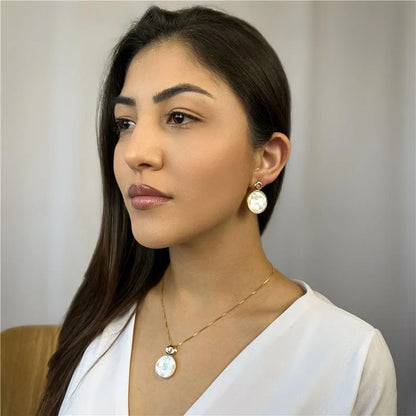 18K gold-plated drop earrings with mosaic mother-of-pearl