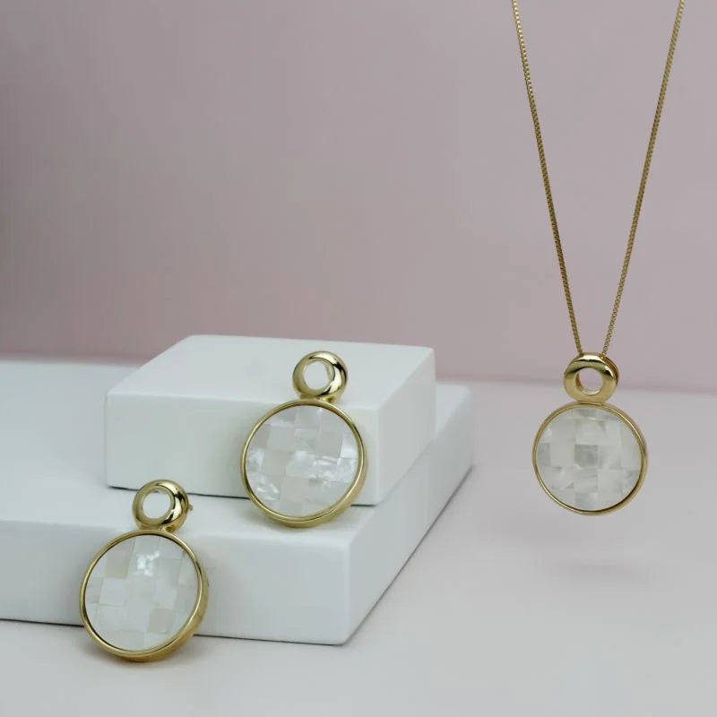 18K gold-plated drop earrings with mosaic mother-of-pearl