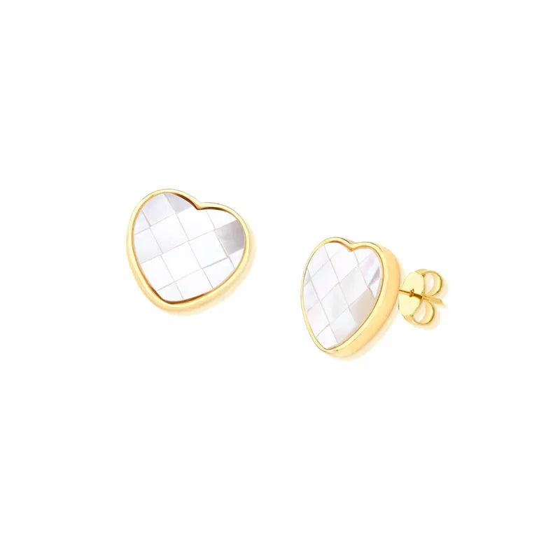 Mosaic Mother of Pearl Heart Stud Earrings – 18K Gold-Plated