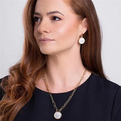 18K gold-plated drop earrings with mosaic mother-of-pearl