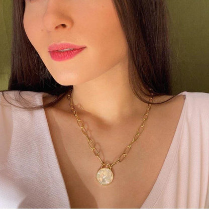 18K gold-plated necklace With mosaic of mother of pearl gemstone