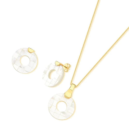 18K gold-plated set of earrings and necklace with mosaic mother of pearl gemstones