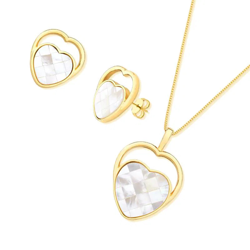Heart-shaped Jewelry Set with Mosaic Mother Pearl