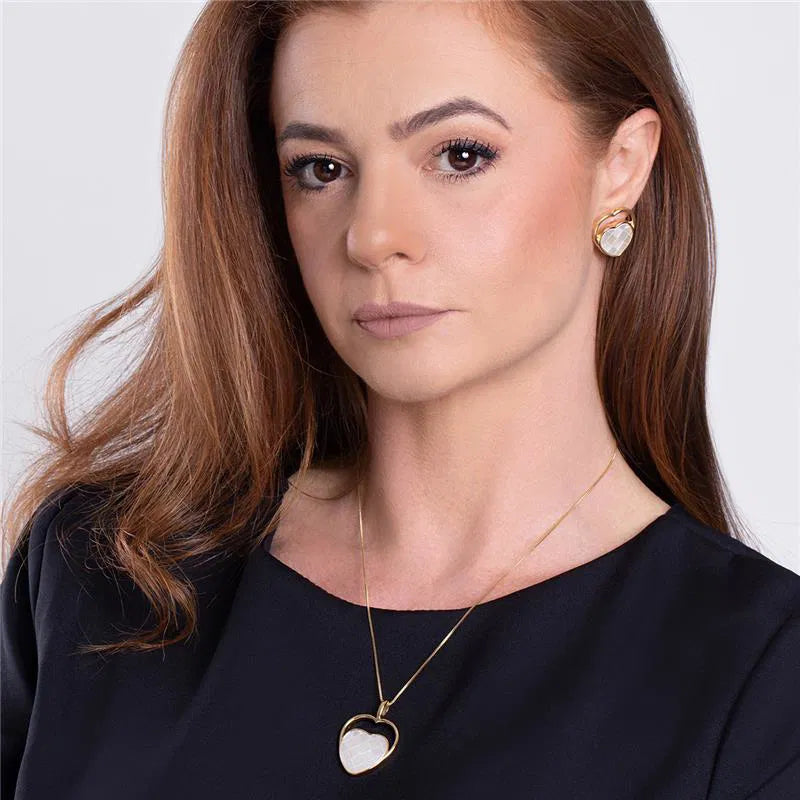 Heart-shaped Jewelry Set with Mosaic Mother Pearl
