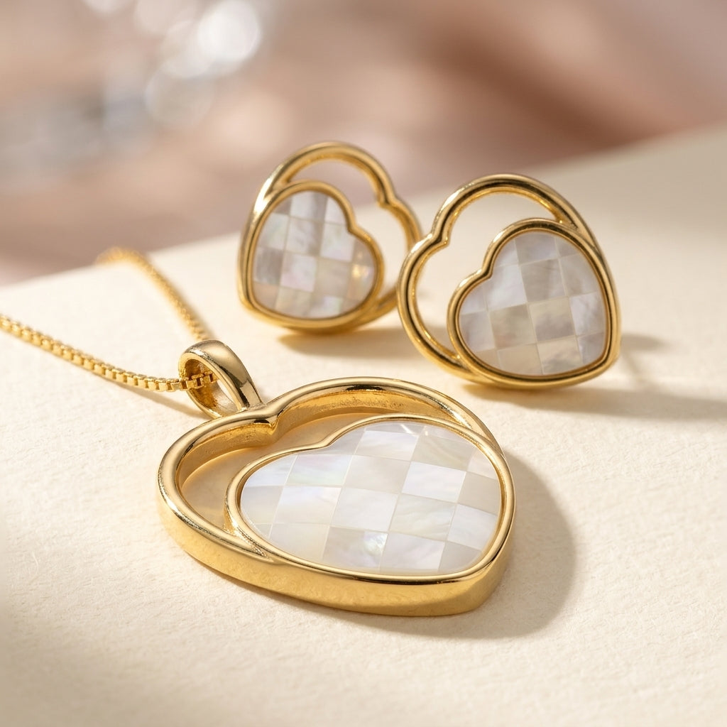 Heart-shaped Jewelry Set with Mosaic Mother Pearl