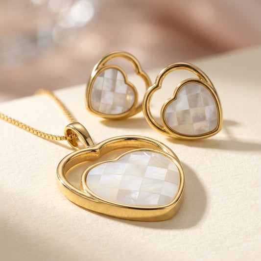 Heart-shaped Jewelry Set with Mosaic Mother Pearl