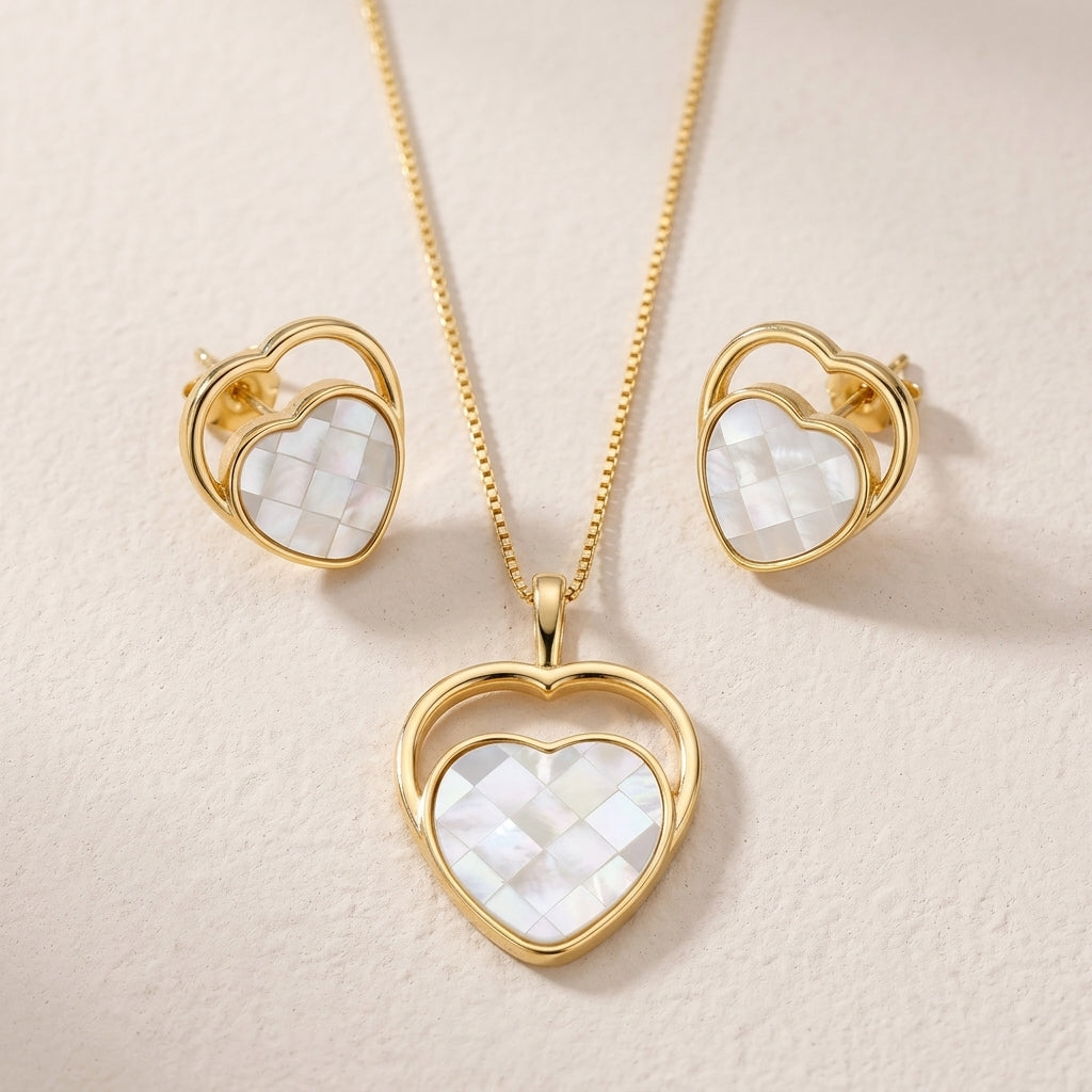 Heart-shaped Jewelry Set with Mosaic Mother Pearl