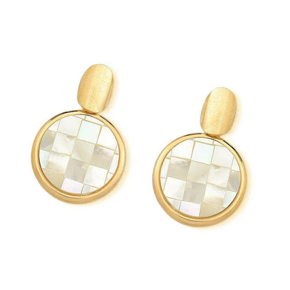 Mosaic Mother of Pearl Drop Earrings in 18K Gold-Plated Finish