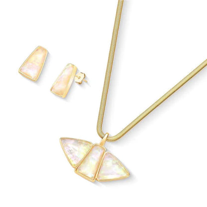 Gold-Plated Necklace & Earrings Set with Sea Opal Nautilus Gemstone — Geometric Statement Jewelry