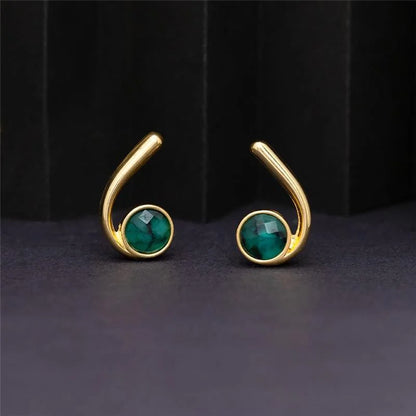 18K gold-plated stud earrings with emerald gemstones