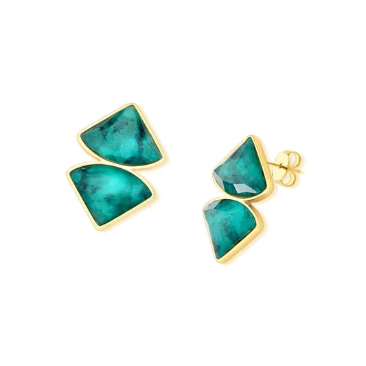 18K Gold-plated earring with emerald gemstone