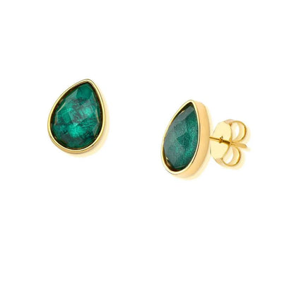 18K gold-plated stud earrings with emerald gemstone