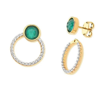 18K Gold-plated drop earrings and white rhodium with emerald gemstone