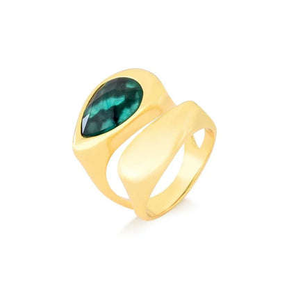 18K gold-plated ring with emerald gemstones