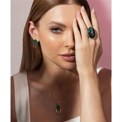 18K gold-plated earrings and necklace set with emerald gemstone