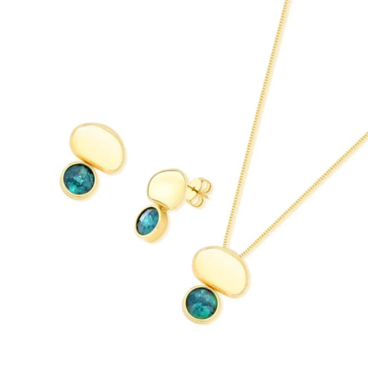 18K gold-plated set with necklace and earrings crafted with emerald gemstones