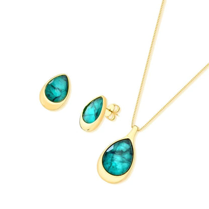 18K Gold-Plated Emerald Teardrop Jewelry Set | Elegant Matching Set