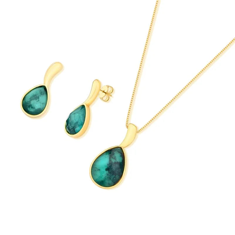 18K gold-plated set with emerald gemstone