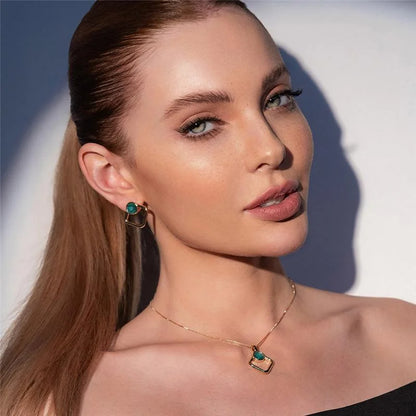 18K gold-plated earrings and necklace set with emerald gemstone