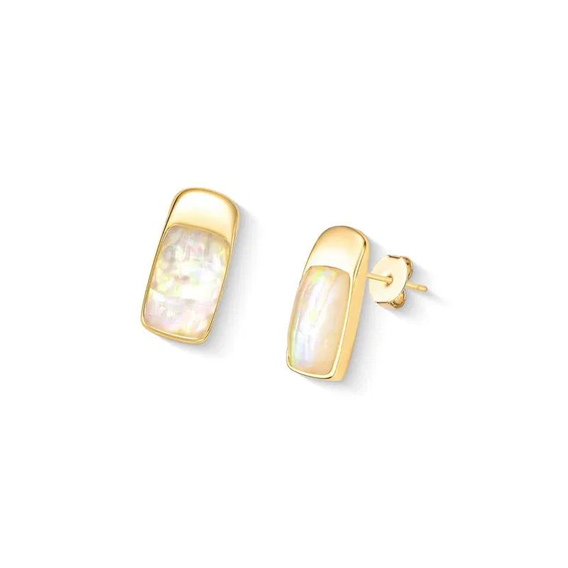 18K Gold-Plated Statement Earrings with Sea Opal Gemstones — Elegant Faceted Gemstone Drop Earrings
