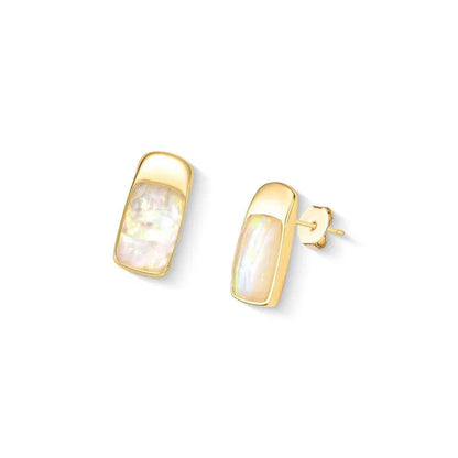 18K Gold-Plated Statement Earrings with Sea Opal Gemstones — Elegant Faceted Gemstone Drop Earrings