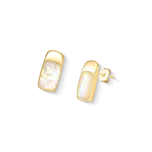 18K Gold-Plated Statement Earrings with Sea Opal Gemstones — Elegant Faceted Gemstone Drop Earrings